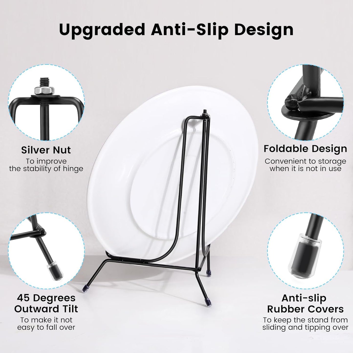 2-Pack Upgraded Anti-Slip Plate Stands for Display, 10 Inch Decorative Iron Plate Holders, Easel, Frame, Book, Card, Plaque, Picture Display Stands