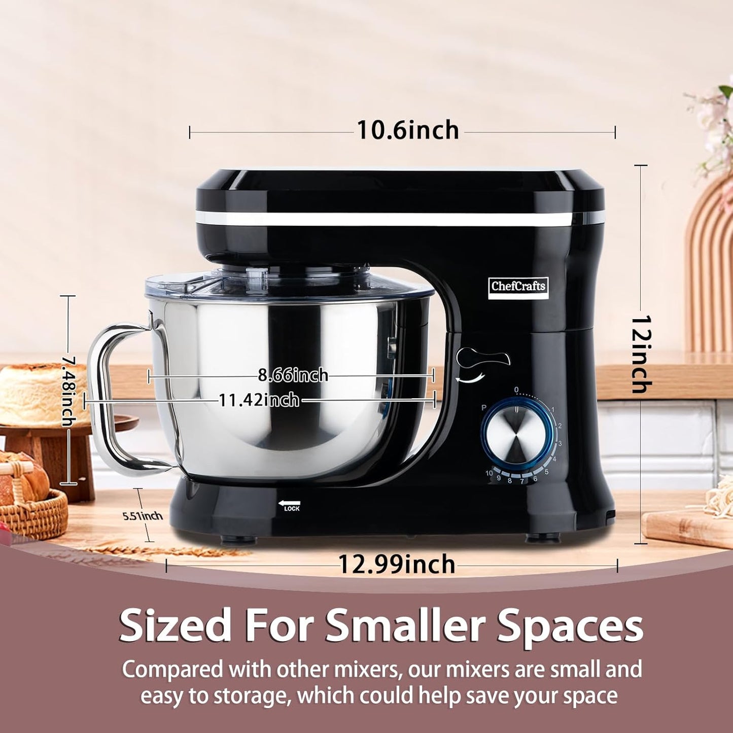 Household Stand Mixer with 6.5 Quart Bowl, Electric Food Mixer 10+p Speeds 660W, Kitchen Tilt-Head Bread Dough and Cake Mixers with Dough Hook, Whisk, Beater, Splash Guard and Egg Separator (Black)