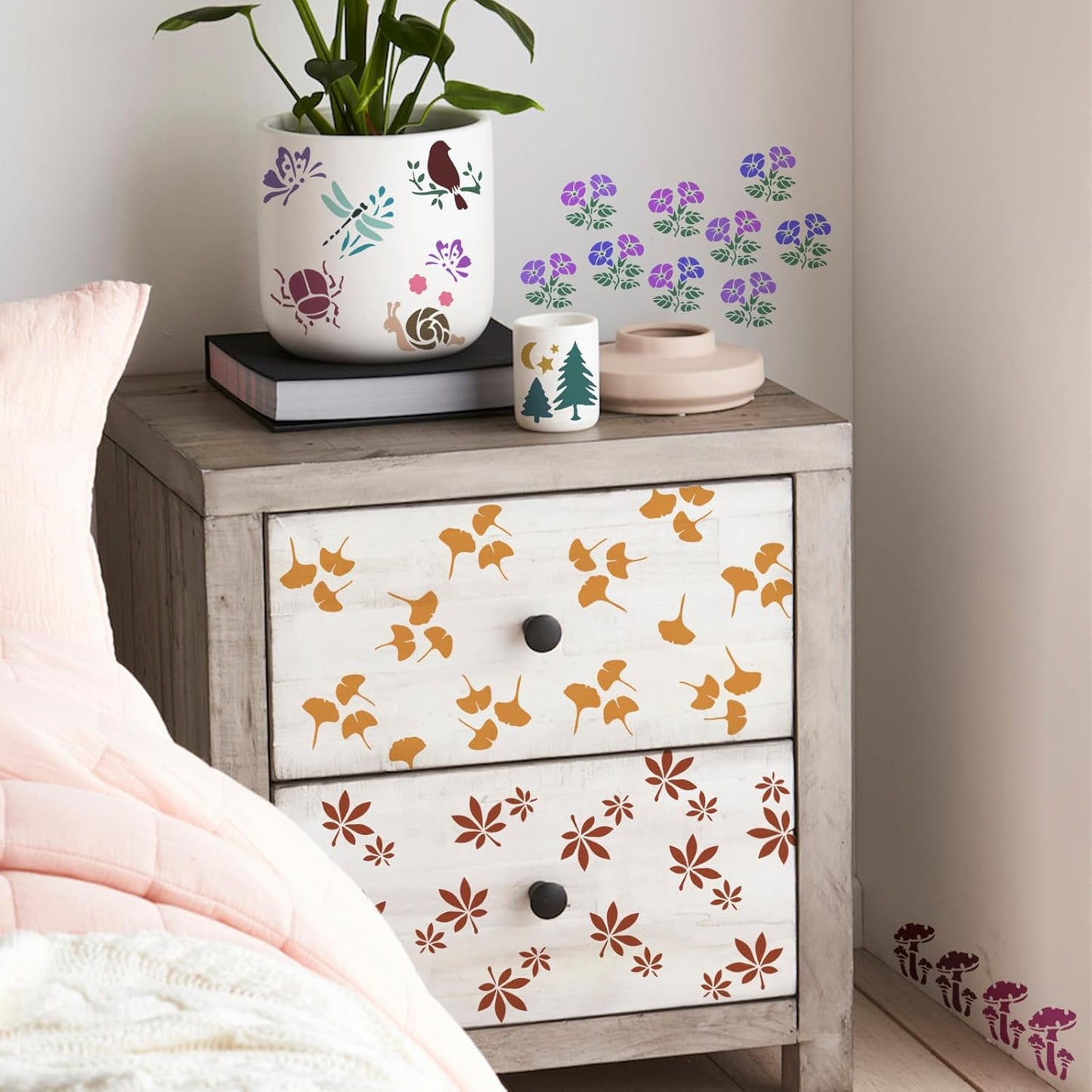 72 Pcs Botanical Stencils Set, Reusable Butterfly & Flower Painting Templates - Leaf, Dragonfly, Wildflower Nature Crafts Kit for Wall Murals, Fabric Art, Wood Signs, Kids Classroom Projects