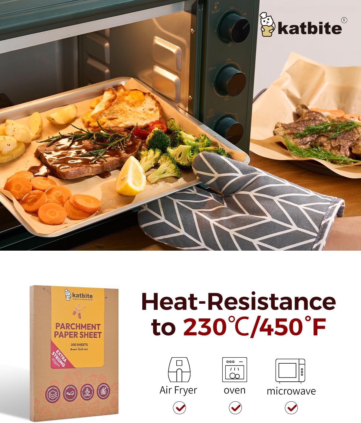 Katbite 200Pcs 12x16 In Unbleached Parchment Paper for Baking, Precut Parchment Paper Sheets, Heavy Duty Flat Baking Paper, Half Sheet Baking Sheets for Baking Cookies, Cooking, Air Fryer, Oven