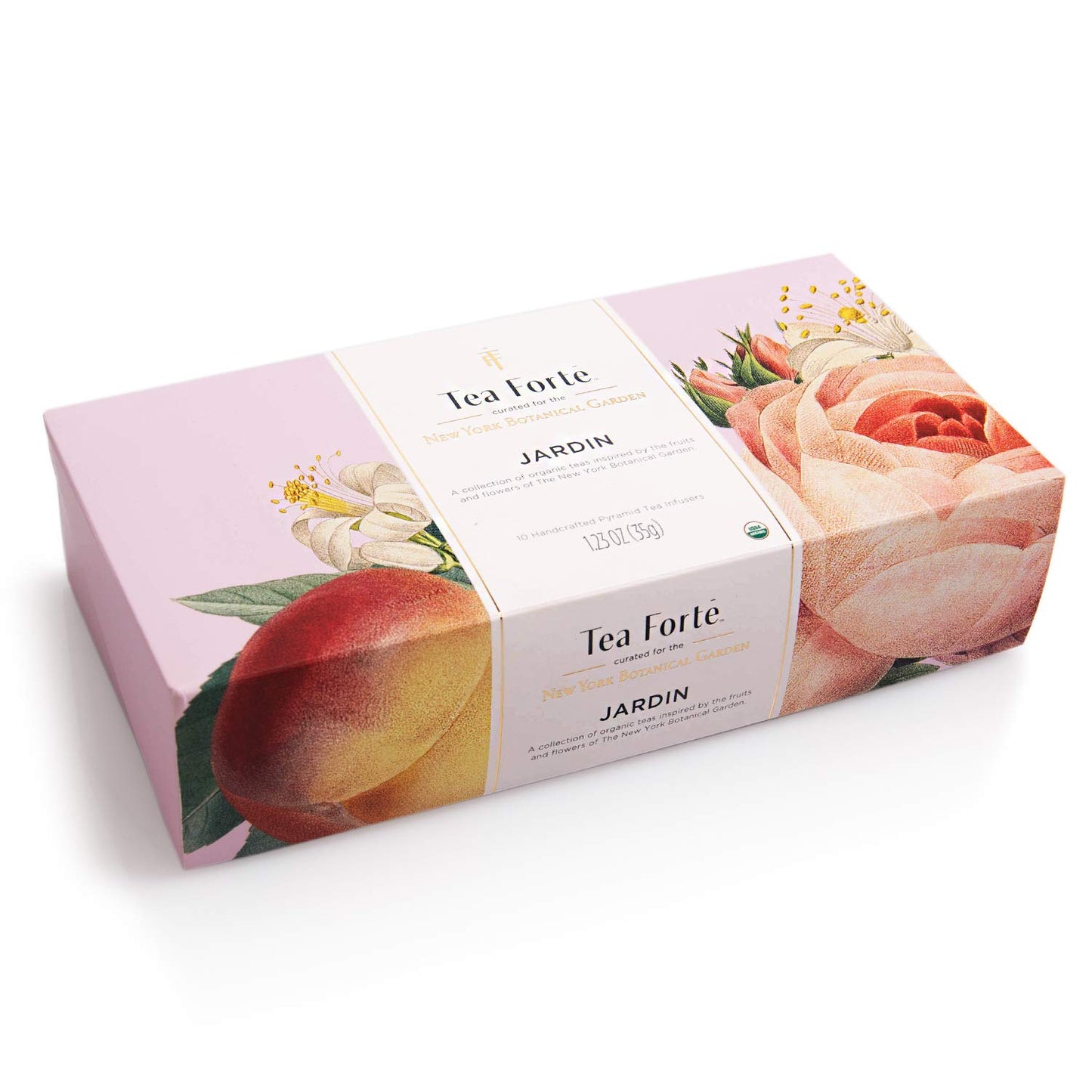 Tea Forte Jardin Organic Fruit, Herb and Flower Teas, Petite Presentation Box Tea Gift Set Sampler, 10 Count, 2 of Each Variety Individually Wrapped Handcrafted Pyramid Infuser Bags