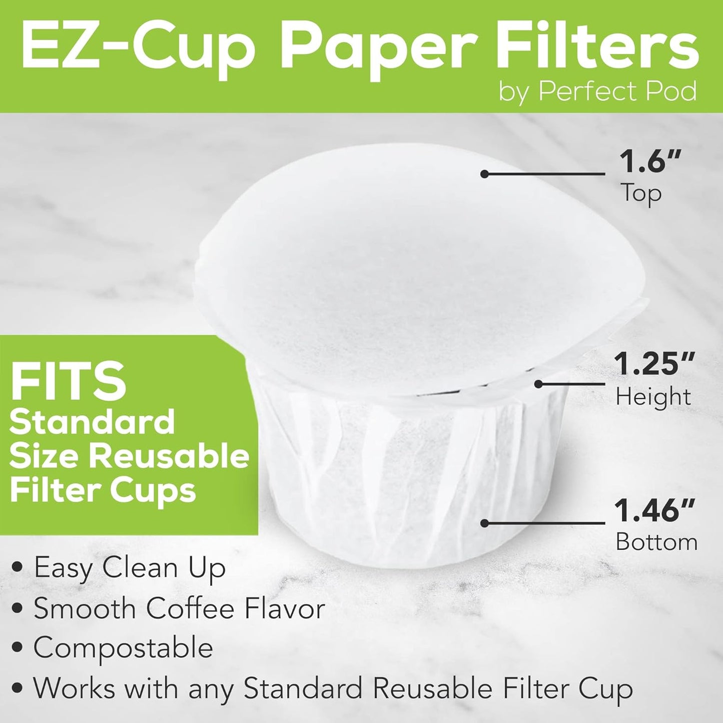 Perfect Pod EZ-Cup Disposable Paper Filters with Patented Lid Design for Reusable Coffee Pods - 4 Pack (200 Filters)