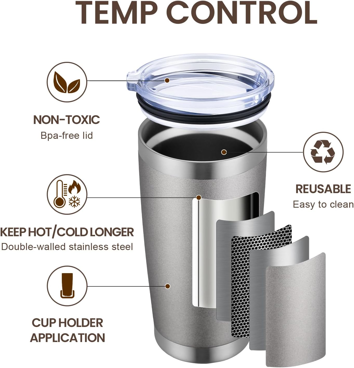 MEWAY 20oz Tumbler 12 Pack Double Wall Vacuum Insulated Travel Mug Bulk, Stainless Steel Tumblers with Lid and Straw, Durable Powder Coated Coffee Cups for Cold & Hot Drinks (Cold Gray, 12)