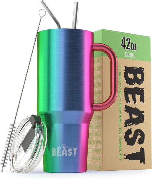 Beast 42 oz Tumbler Stainless Steel Vacuum Insulated Coffee Ice Cup Double Wall Travel Flask (Rainbow)
