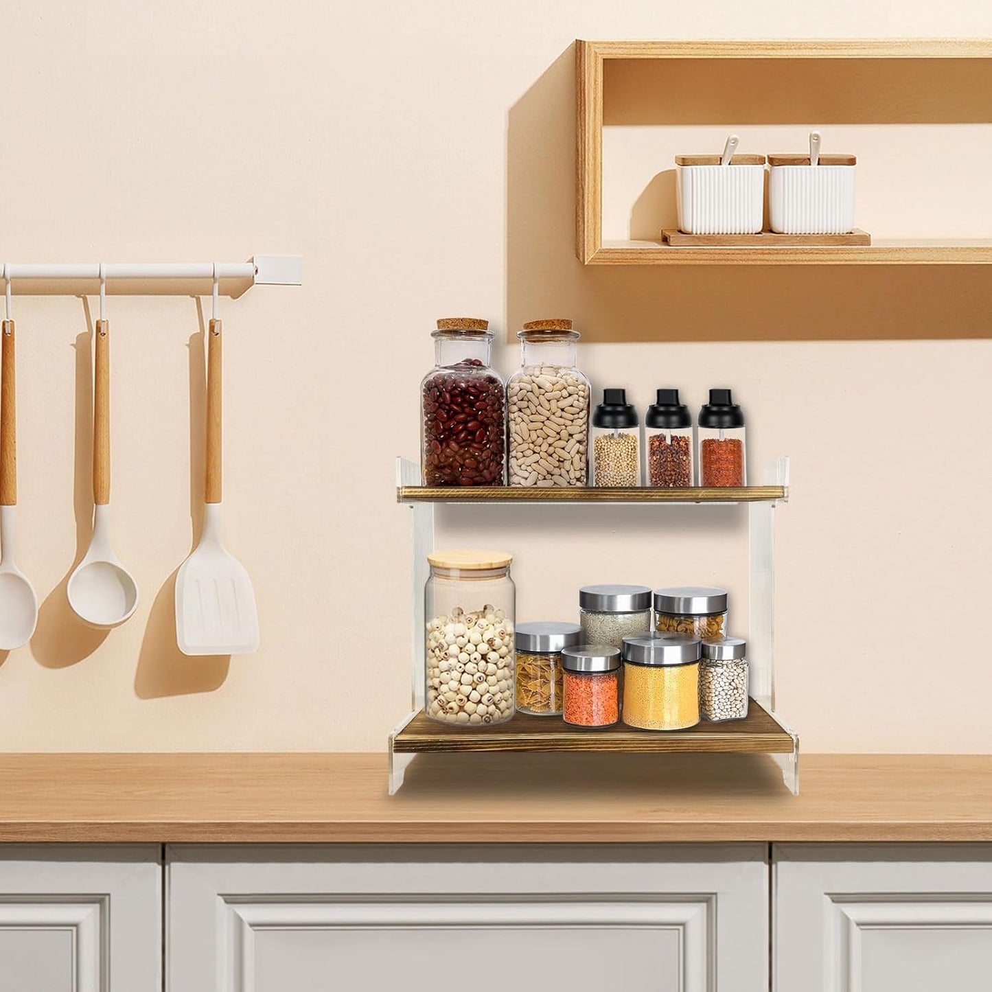 Coffee Bar Organizer,2 Tier Coffee Station, Home Storage Cups for Kitchen Countertop, Holds Cups, Coffee Beans, Placing Mugs