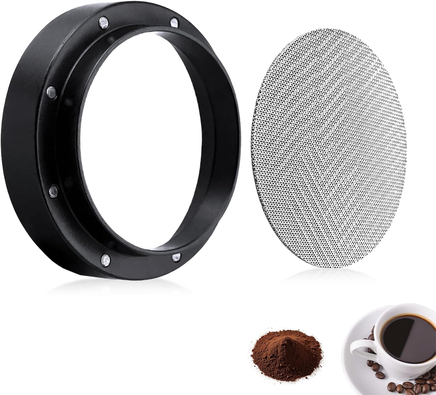 53mm Espresso Dosing Funnel and Puck Screen Set, Espresso Coffee Dosing Ring & 1.7mm 316 Stainless Steel Espresso Portafilter for Coffee Portafilter Filter Basket