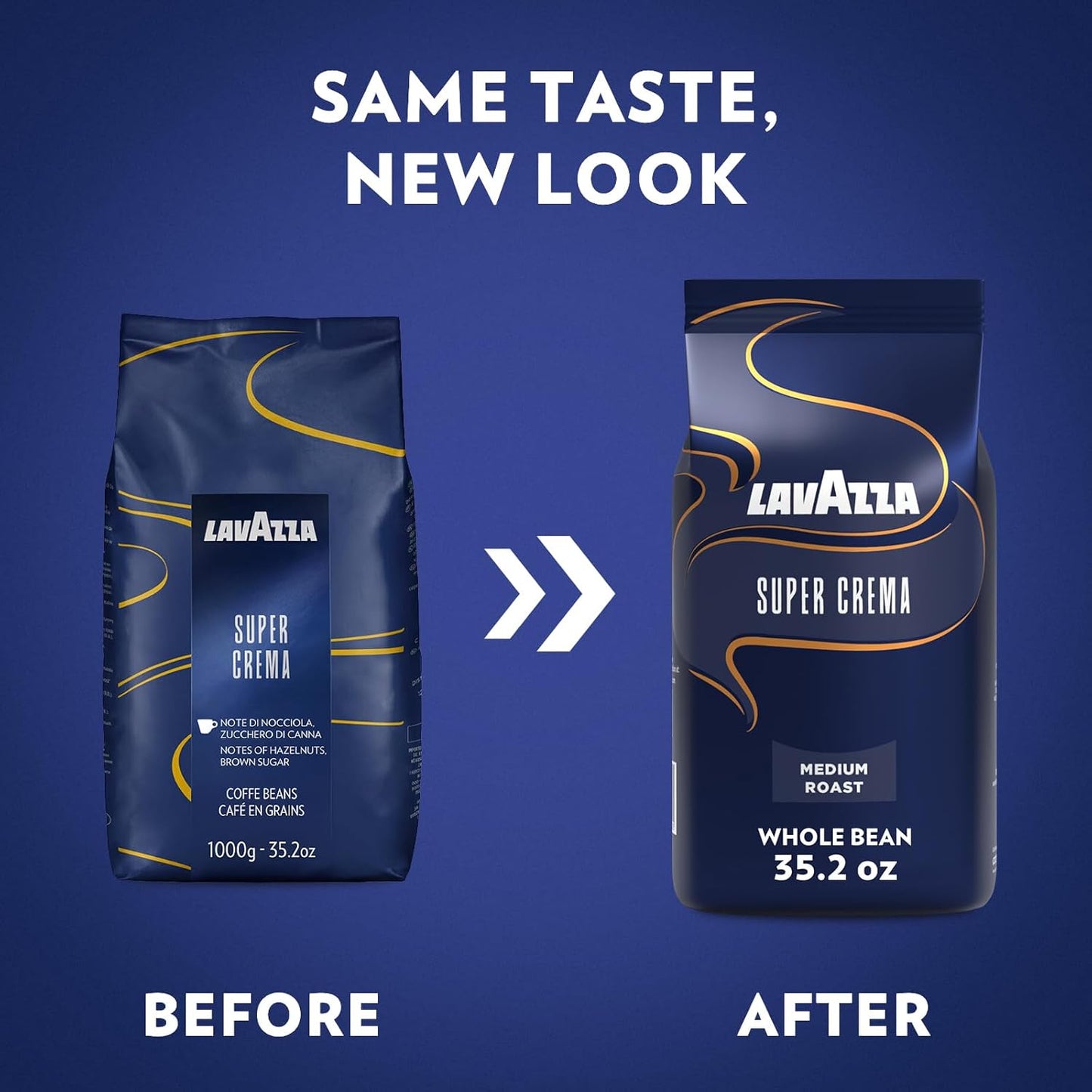 Lavazza Super Crema Whole Bean Coffee, Medium Espresso Roast, Arabica and Robusta Blend, 2.2 lb Bag (Pack of 8)