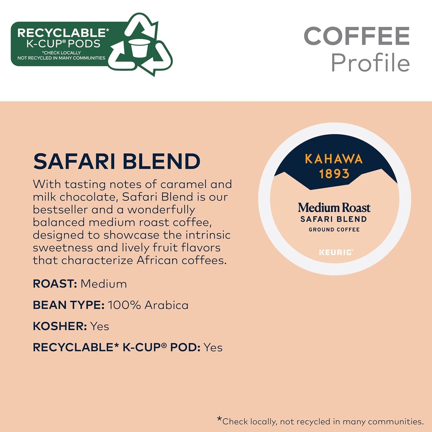 Kahawa 1893 Medium Roast Coffee K-Cup Pods Safari Blend (30 Count) - As Seen on Shark Tank, High Antioxidants, Naturally Sweet, Organically Grown & Cultivated, Ethically & Sustainably Sourced