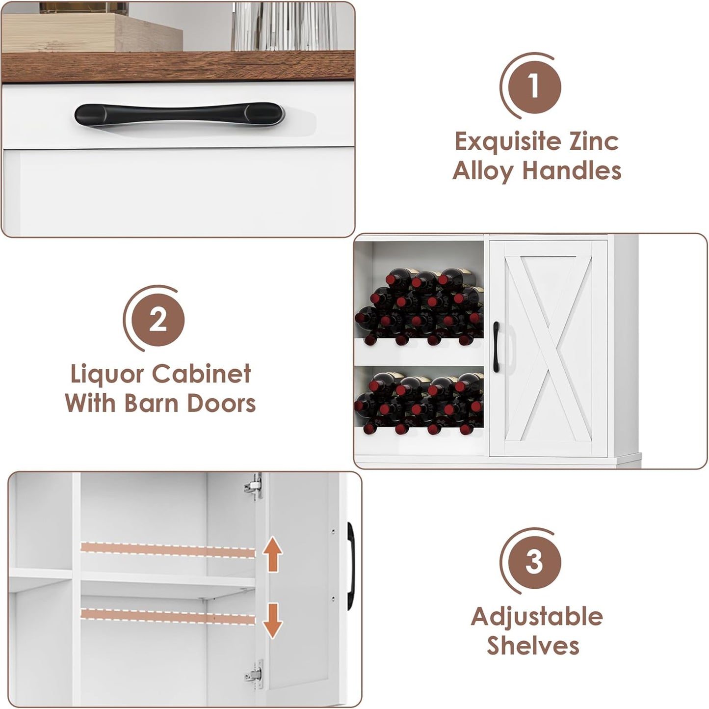 HIFIT 72" Large Kitchen Pantry Storage Cabinet with Barn Doors & Shelves & Drawers, Farmhouse Tall Kitchen Hutch with Bar Cabinet and Microwave Stand, Cupboard Wine Rack for Kitchen Dining Room, White