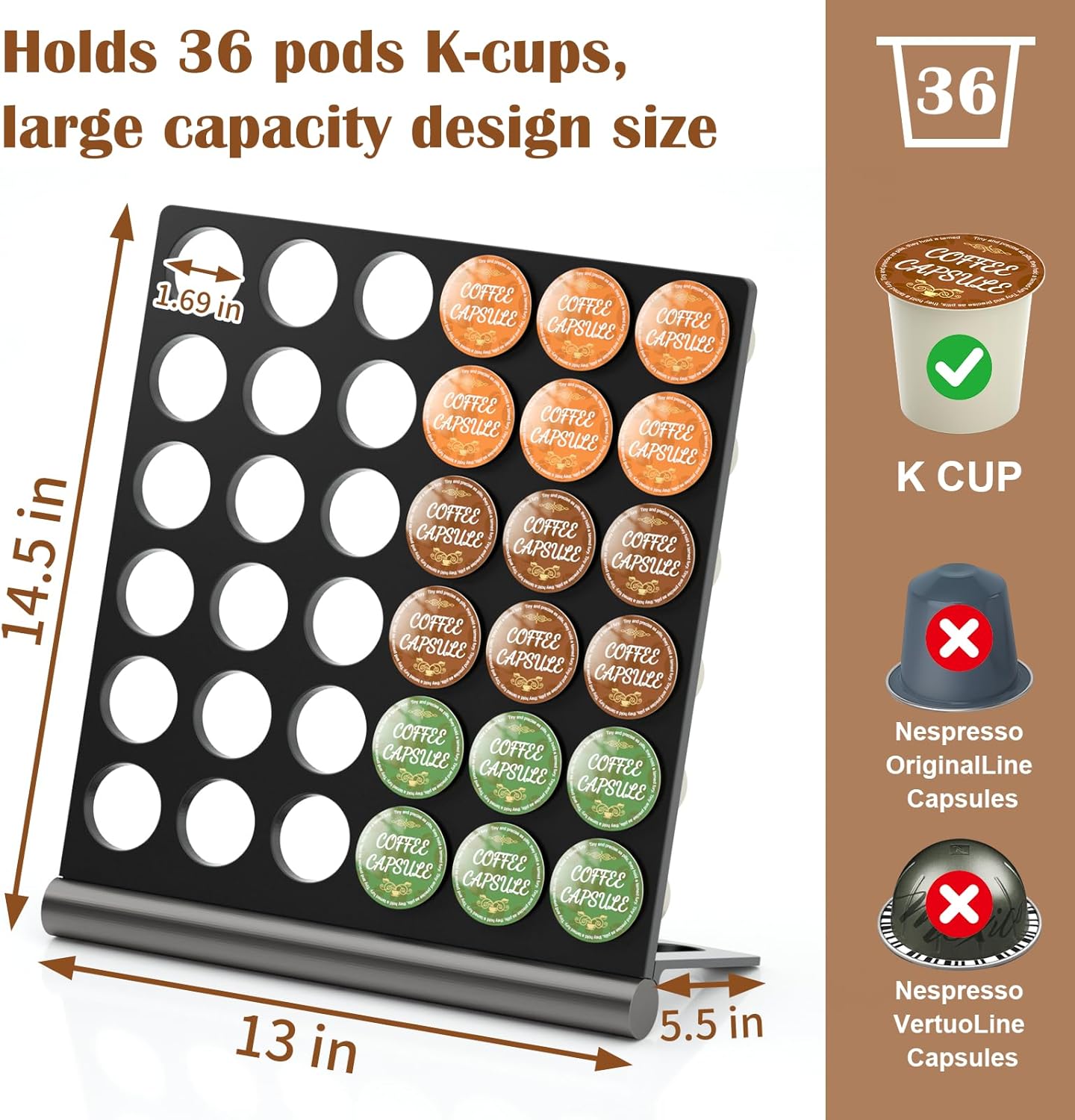 Coffee Pods Holder Organizer Compatible with K cup,36 Pods Large Capacity Coffee Pod Storage Organizer Compatible with keurig pods, Space Saving K-Cups Organizer for Kitchen Office Coffee Bar