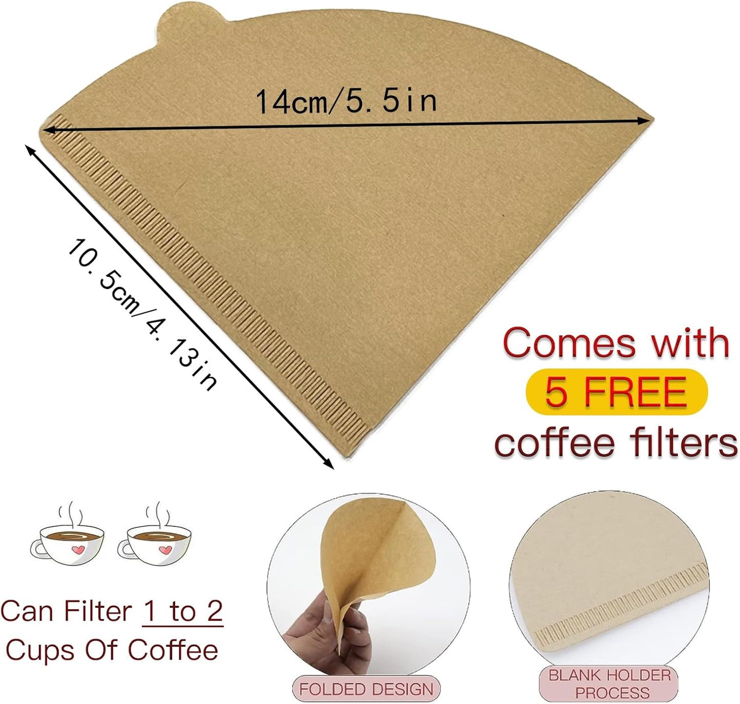 Collapsible Coffee Maker Filter, Reusable Coffee Dripper, Rubber Coffee Maker with 5Pcs Paper Filters, for Home, Camping, Travel, Office