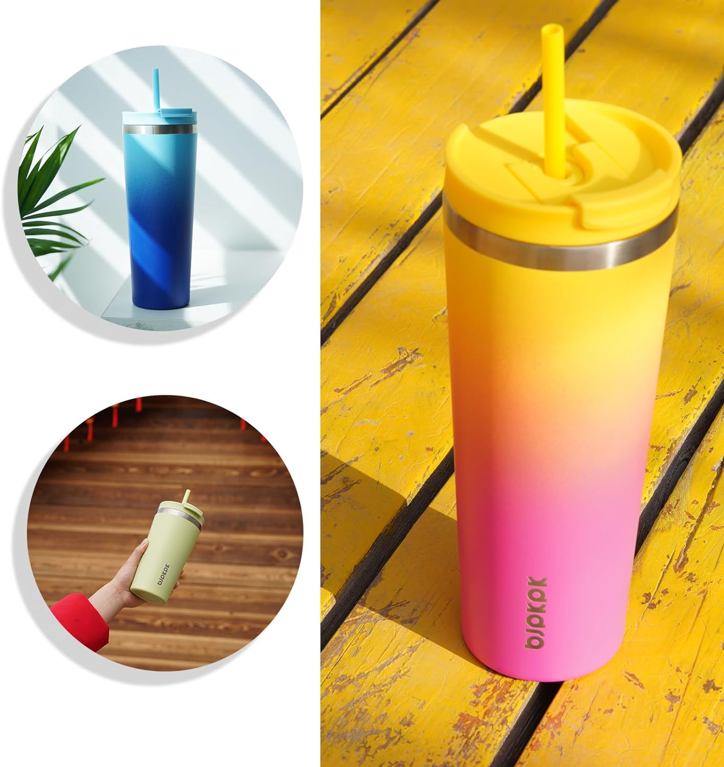 BJPKPK 34oz Tumbler With lid And Straw Stainless Steel Travel Coffee Mug Insulated Tumblers Cups,Laguna