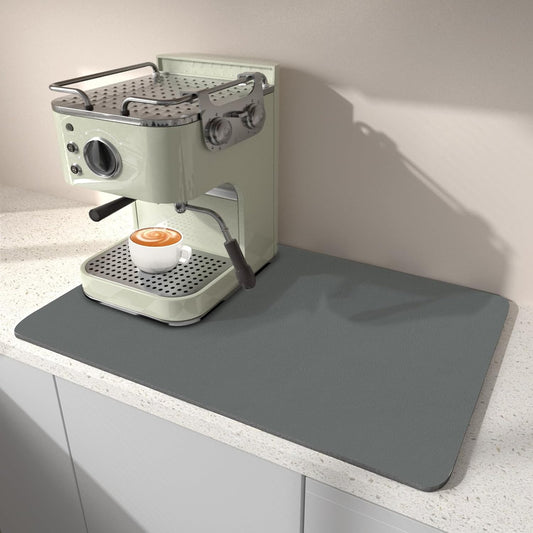 Dish Drying Mat for Kitchen, 15.7’’ X 17.7’’ Coffee Bar Mats for Countertop Fit Under Coffee Maker, Hide Stain Rubber Backed Espresso Machine Absorbent Drying Pad, Gray