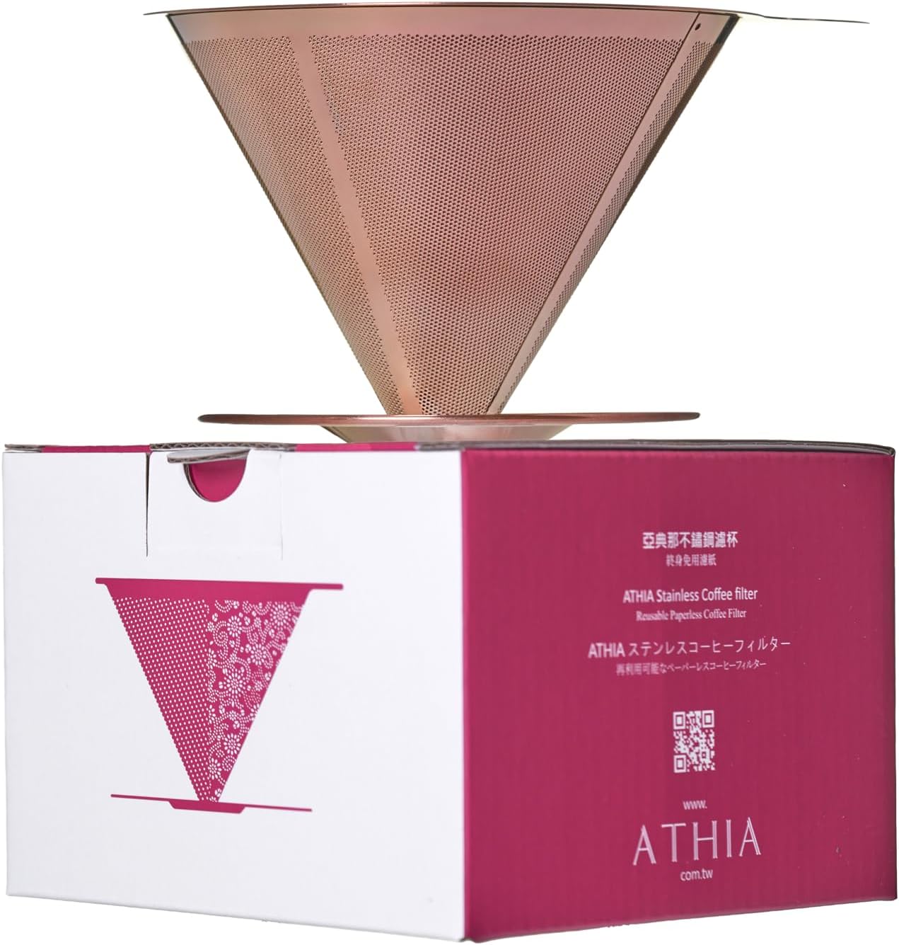ATHIA Golden Stainless Steel Reusable Coffee Filter, Pour Over Cone Dripper with Fine Mesh, Paperless & Eco-Friendly Design, Fits Most Mugs, Carafes & Coffee Makers (Rose Golden, Standard)
