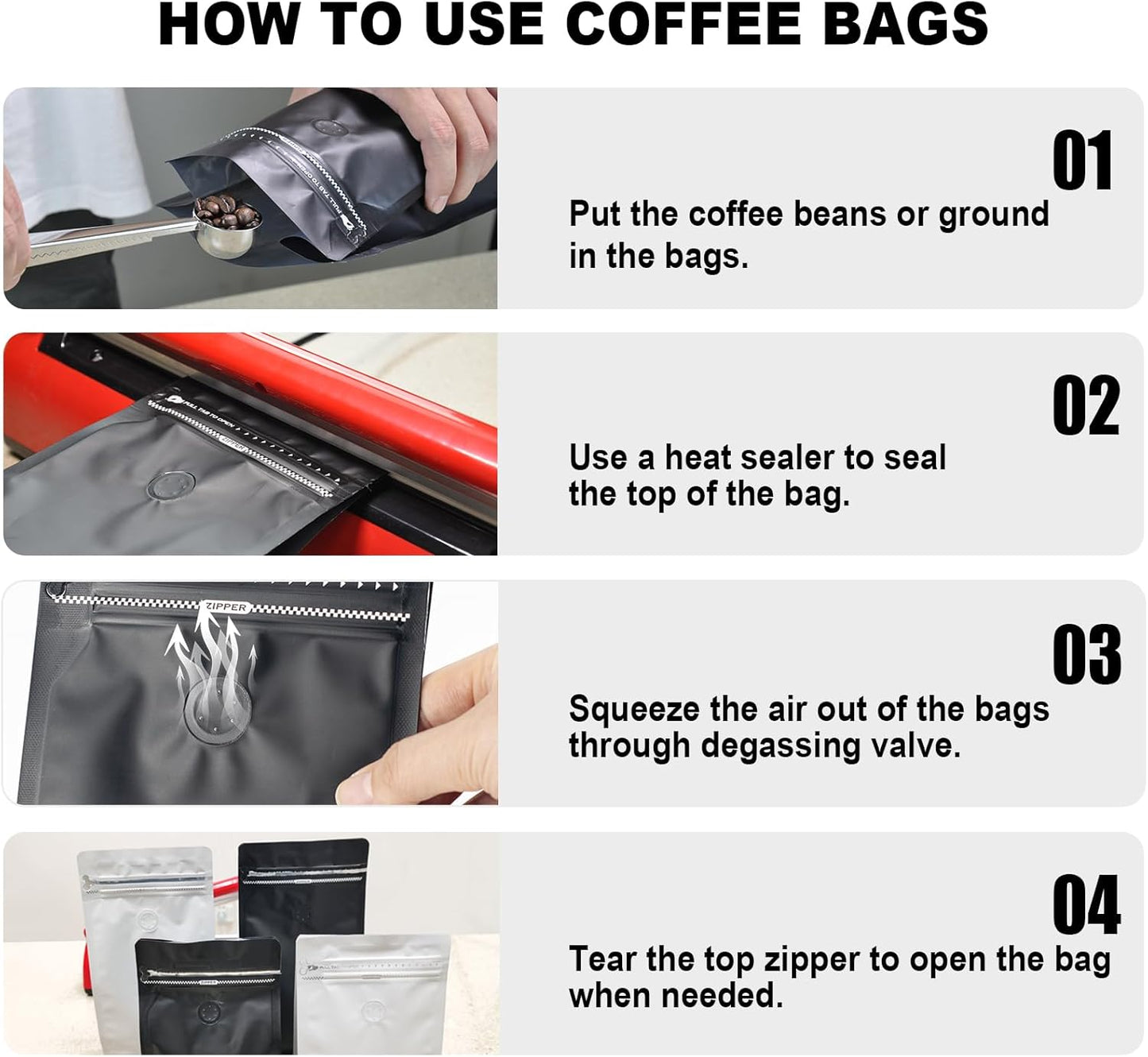 Coffee Bags with Valve(60pcs,16 oz,1 lb) Vented Coffee Beans Packaging Bags High Barrier Aluminumed Foil Flat Bottom Heat Sealed Side Zipper Resealable Storage Bag for Home or Business（White+Black）