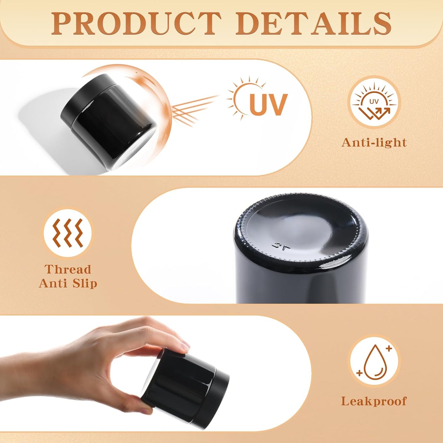 Glass Jars with Lids,Eco-Friendly Cosmetic Containers with Airtight Black Lids & Liners, Multi-Color Options for Cream, Lotion, Body Butter, DIY Skincare Travel Jars (Black, 4oz)