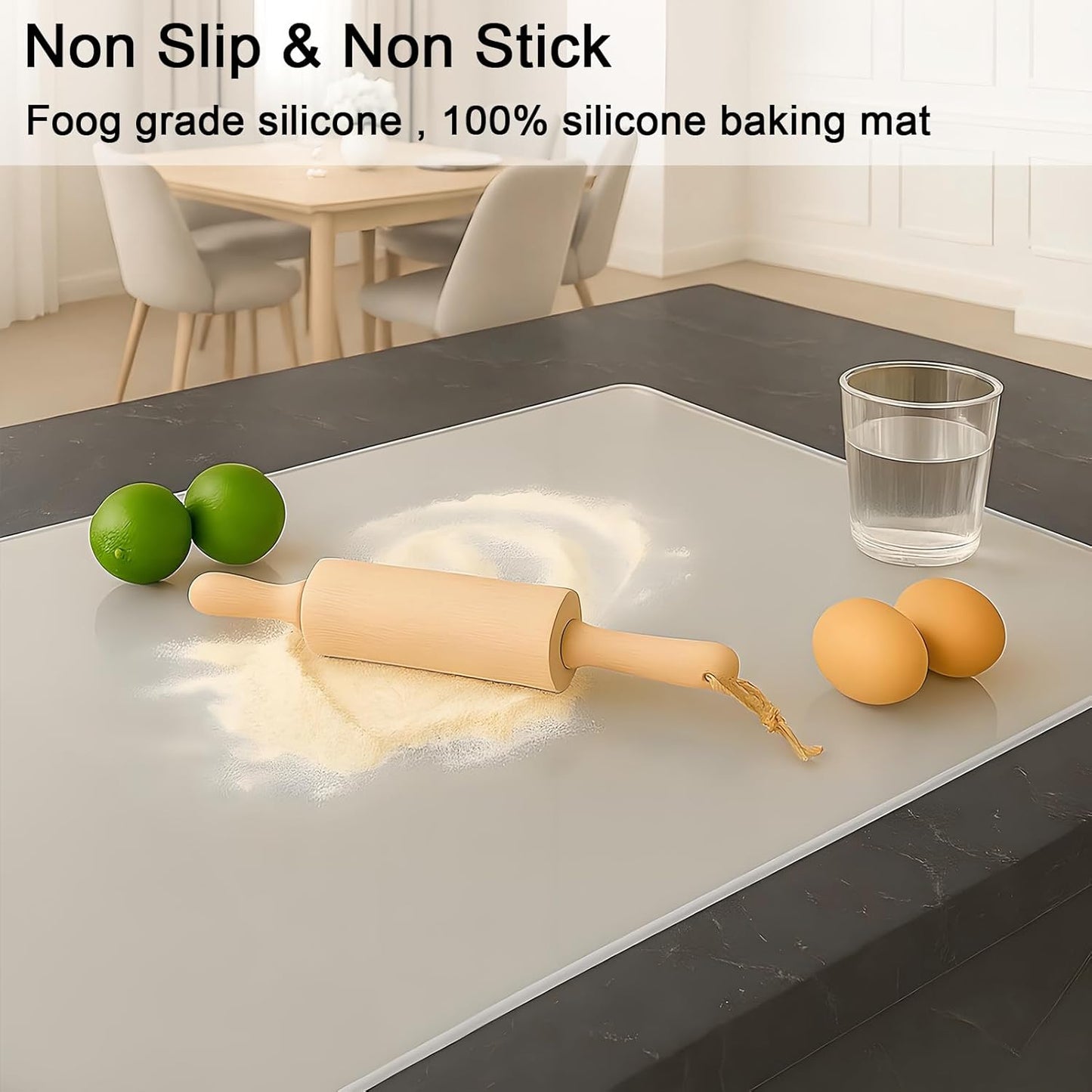 Silicone Baking Mat 35.4"x23.6" Food Grade Silicone Mats for Kitchen Counter Large Countertop Protector Mat with Edge Heightening Non-Slip Heat Resistant Mats for Countertop Easy Clean Transparent