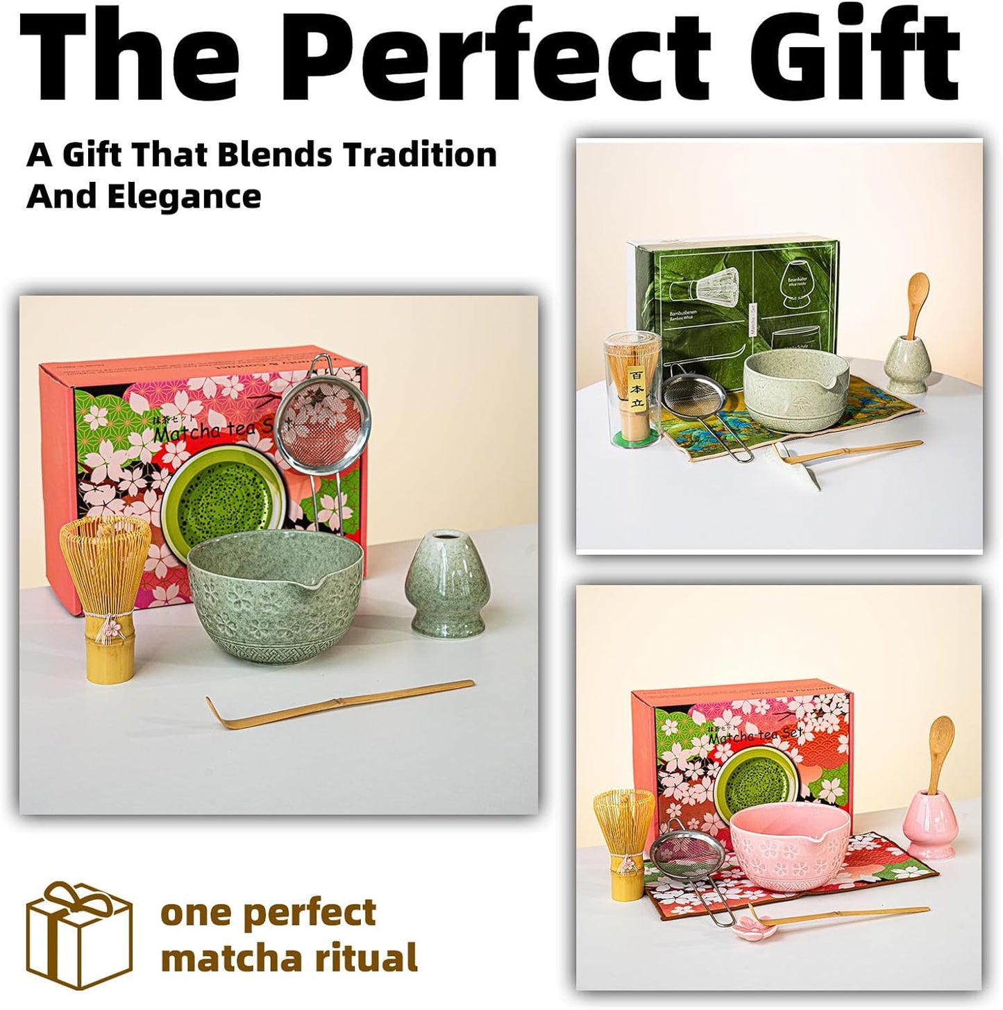 8 PCS Matcha Whisk Set, Ceramic Matcha Set, Includes Bowl, Matcha Whisk Holder Matcha Bamboo Whisk, Scoop, Sifter, Unique Gift for Matcha Lovers (A)