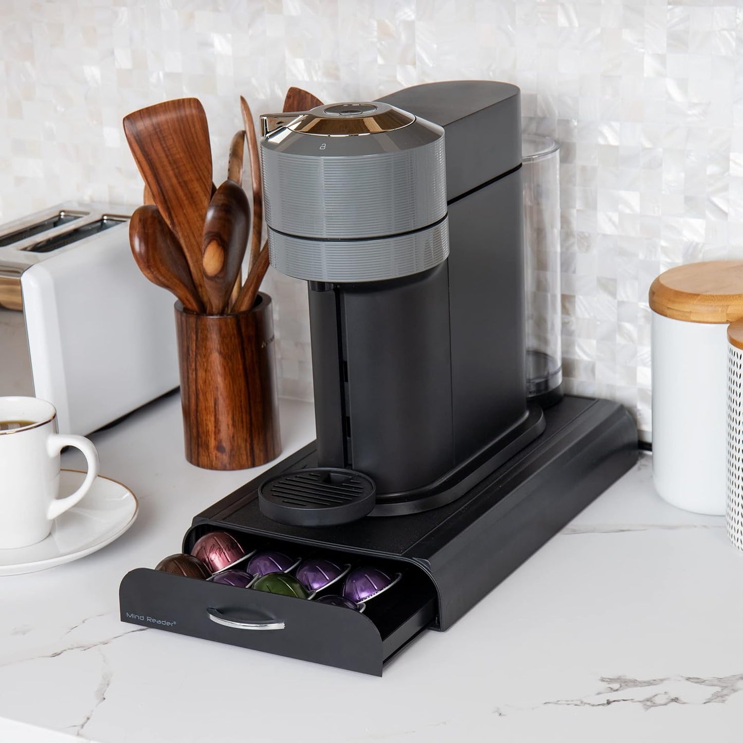 Mind Reader Nespresso Compatible Capsule Drawer, Countertop Organizer, Coffee Pod Holder, Storage, 9.25"L x 15"W x 2"H, Black (Pack of 12)