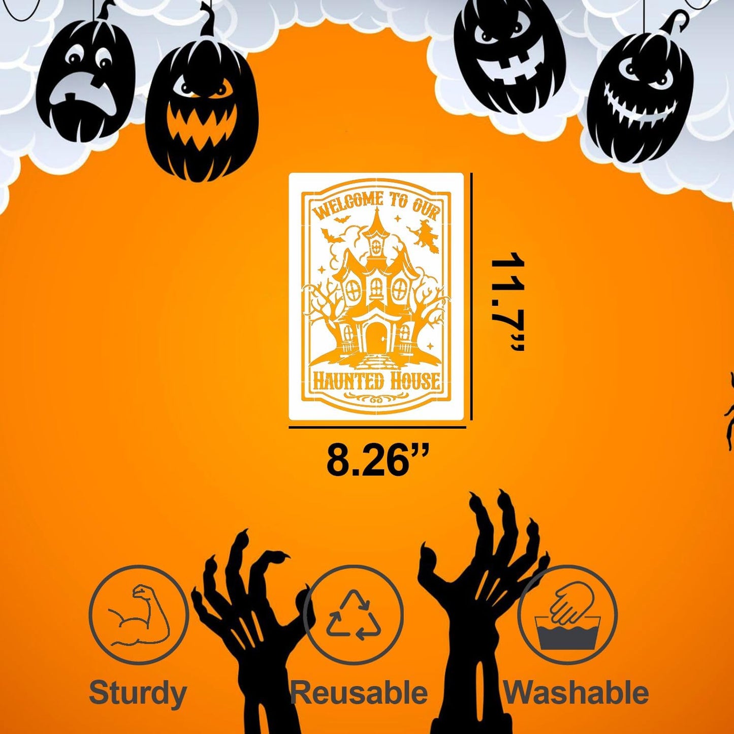 Halloween Stencils for Painting 11.7”x8.26” Reusable Halloween Stencil A4 Skeleton Witch Black Cats Draw Templates for Wood Signs Walls Windows Door Mat Fabrics