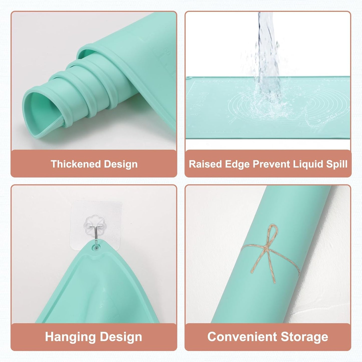 uxcell Silicone Pastry Mat, 27.5" x 19.7" Silicone Baking Mat with Measurements, Non-Stick Dough Rolling Mat for Making Pastry Cookies Bread Pizza Green