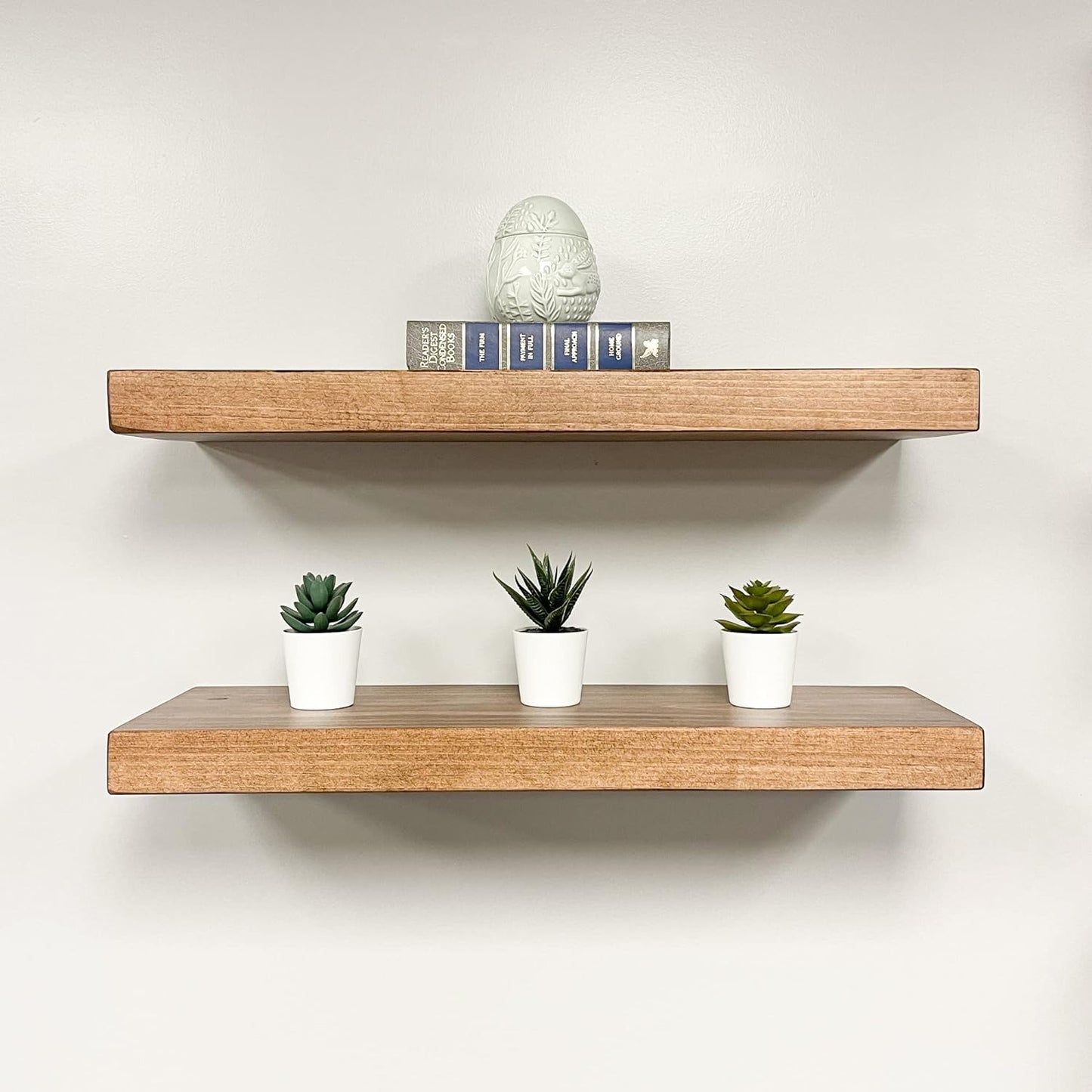 URBANDI, Rustic Floating Shelves, Set of 2, Hidden Bracket, Solid Wood, Heavy Duty, Wall Mounted Shelves, (Brown, 36Wx10D)