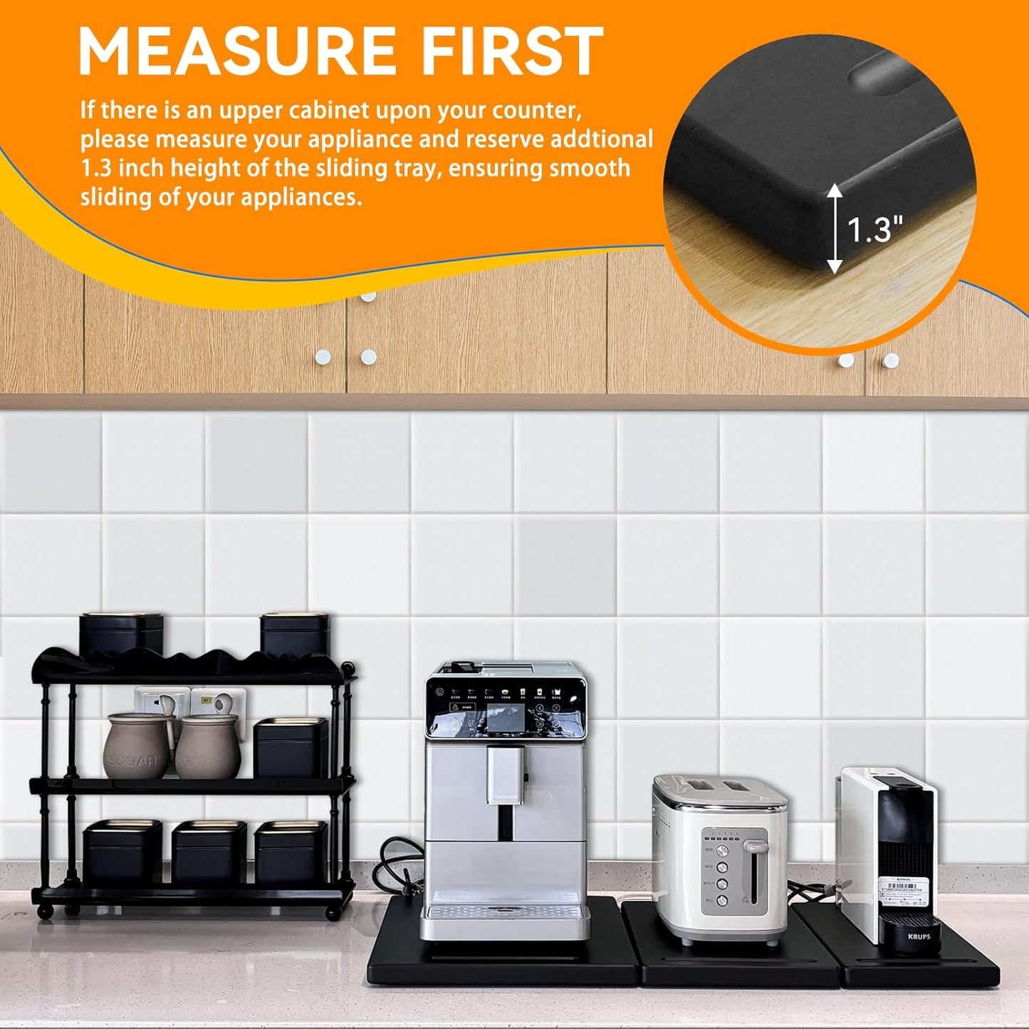 Wood Appliance Sliders with 360' Wheels, Sliding Tray for Coffee Maker & Heavy Kitchen Appliances,Countertop Appliance slider for Kitchen Appliance, Premium Wood Rolling Tray,No Assemble (Wide-Medium)