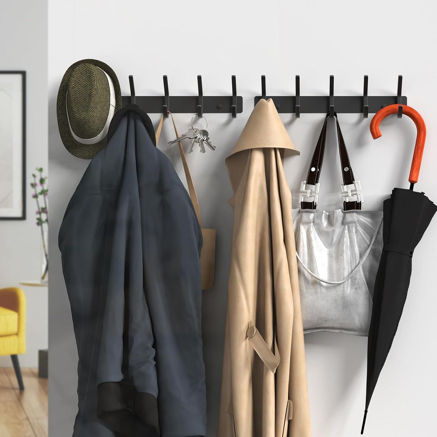 VAEHOLD Wall Hooks, Heavy Duty Aluminum Towel Hooks for Hanging Coat, Hat, Key, Clothes, Closet Hook Wall Mount for Kitchen, Bathroom, Office (“C“ Shape Coat 5 Hooks 1 Pack)