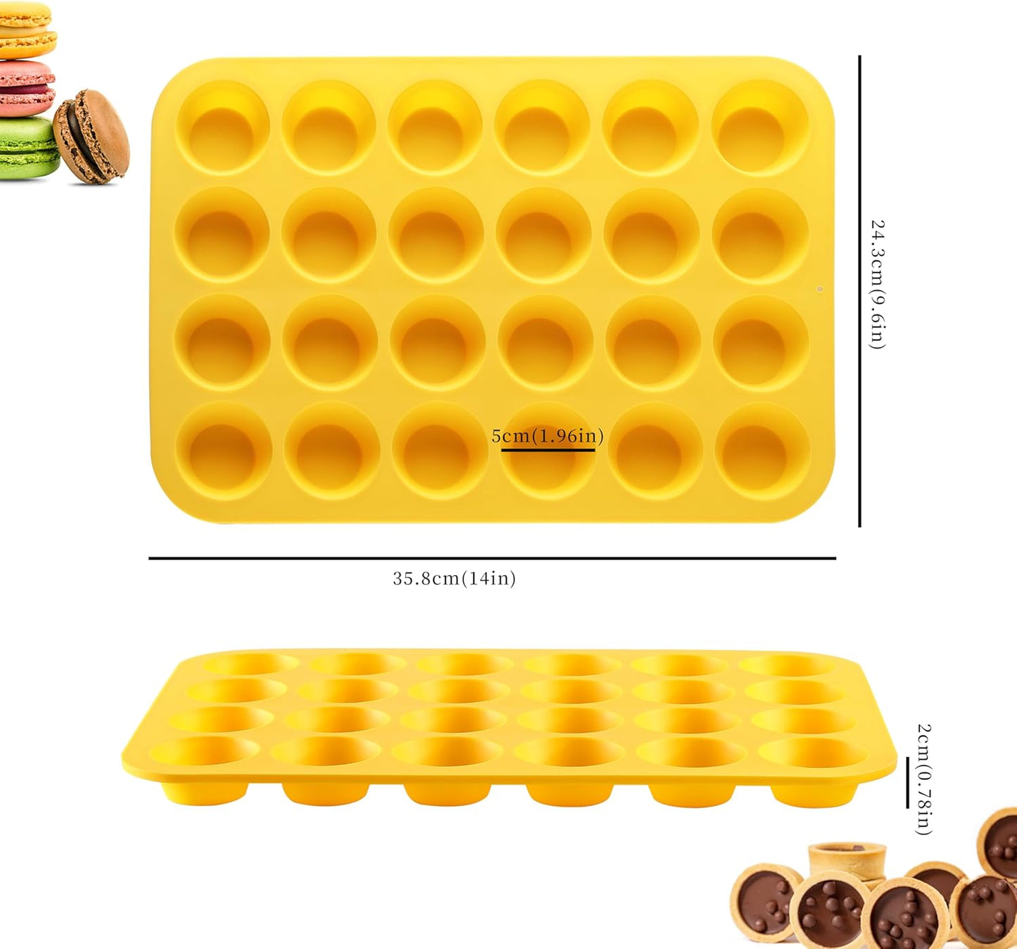 2PCS Silicone Mini Muffin Cupcake Pan, Non-Stick 24-Cavity Silicone Muffin Pans for Baking, Great for Making Muffin, Cakes, Tart, Bread, BPA Free, Dishwasher Safe (Red+Yellow)