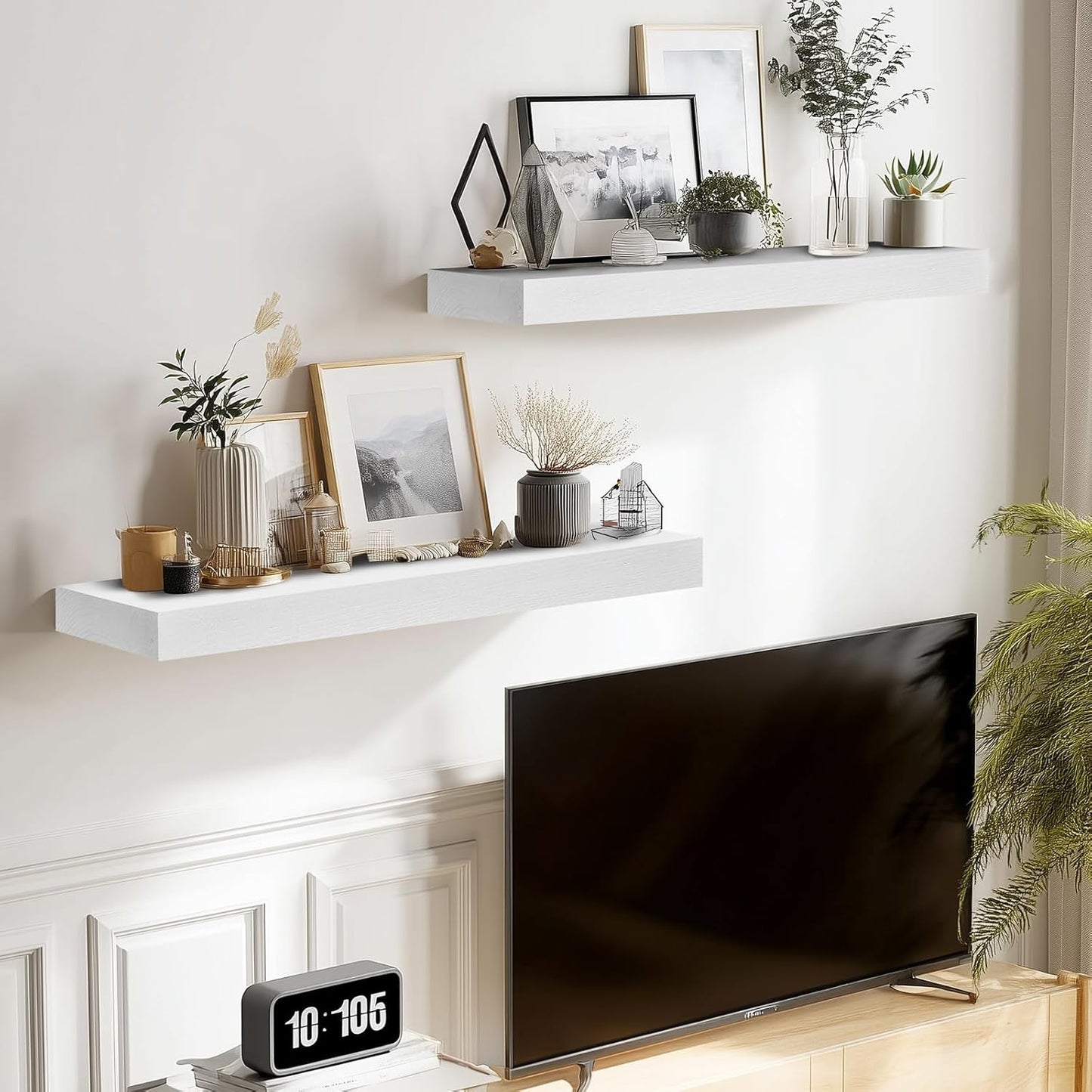 17x8x1.6 inch Floating Shelves Set of 2 – Solid Wood Rustic White Wall Mounted Shelf for Kitchen, Bathroom, Living Room