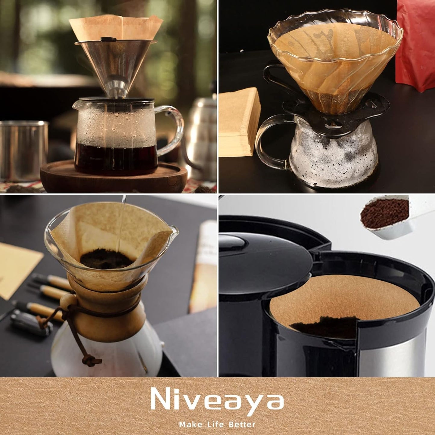Niveaya 200 Count Coffee Filters - Size 02, Natural Paper Coffee Filter, No Blowout, Disposable for Pour Over and Drip Coffee Maker (2-4 Cup)