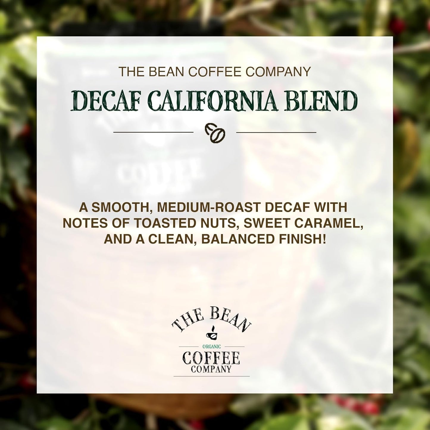 The Bean Organic Coffee Company Water Processed DECAF California Blend, Medium Roast, Whole Bean Coffee, 5-Pound Bag