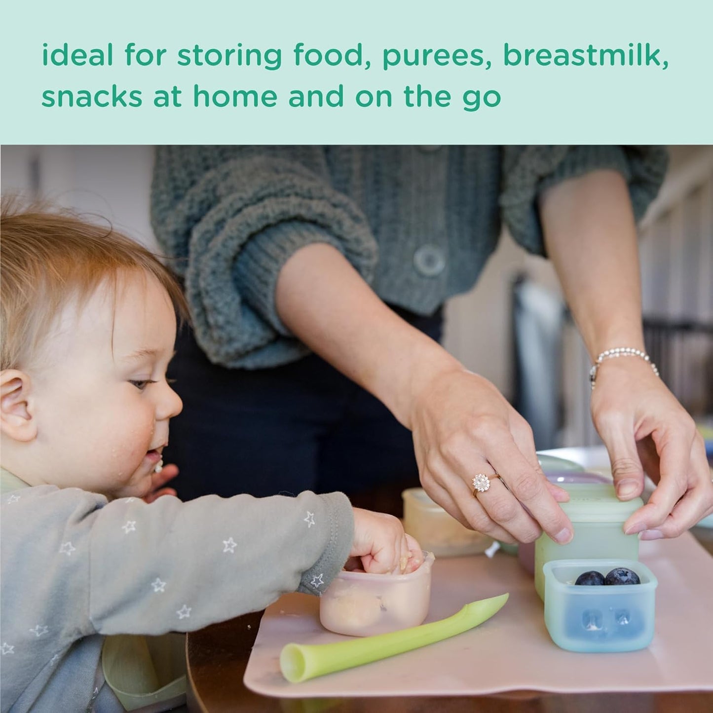 Olababy Clear Sense Silicone Storage Containers 4pk for Baby Food, Snacks, Formula, Puree, Sauce & More | Micro Plastic & BPA-Free | Daycare Essentials for Toddlers and Kids (Kiwi, 4 oz / 120 ml)