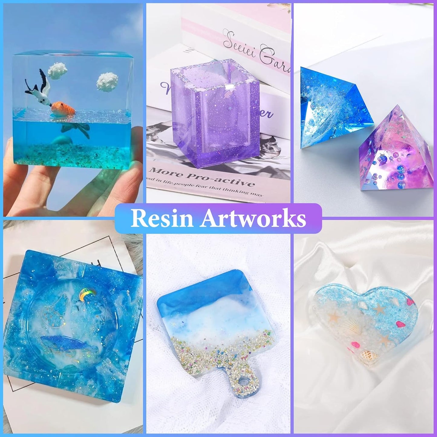 KISREL Resin Molds Kit 12PCS, Epoxy Resin Silicone Molds, Resin Mold Including Cube, Pen Container, Pyramid, Tray, Love, Round, Square, Ball, Flowerpot, Cuboid, Crystal