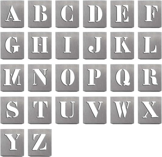 HAUTMEC Vintage Aluminum Letters Stencils, A to Z Aluminum Stencils & Holder, 2-1/2"(60mm) Letters, Shop Stencil, Advertising Stencilling, Craft-Printing, Reusable HT0244-ST