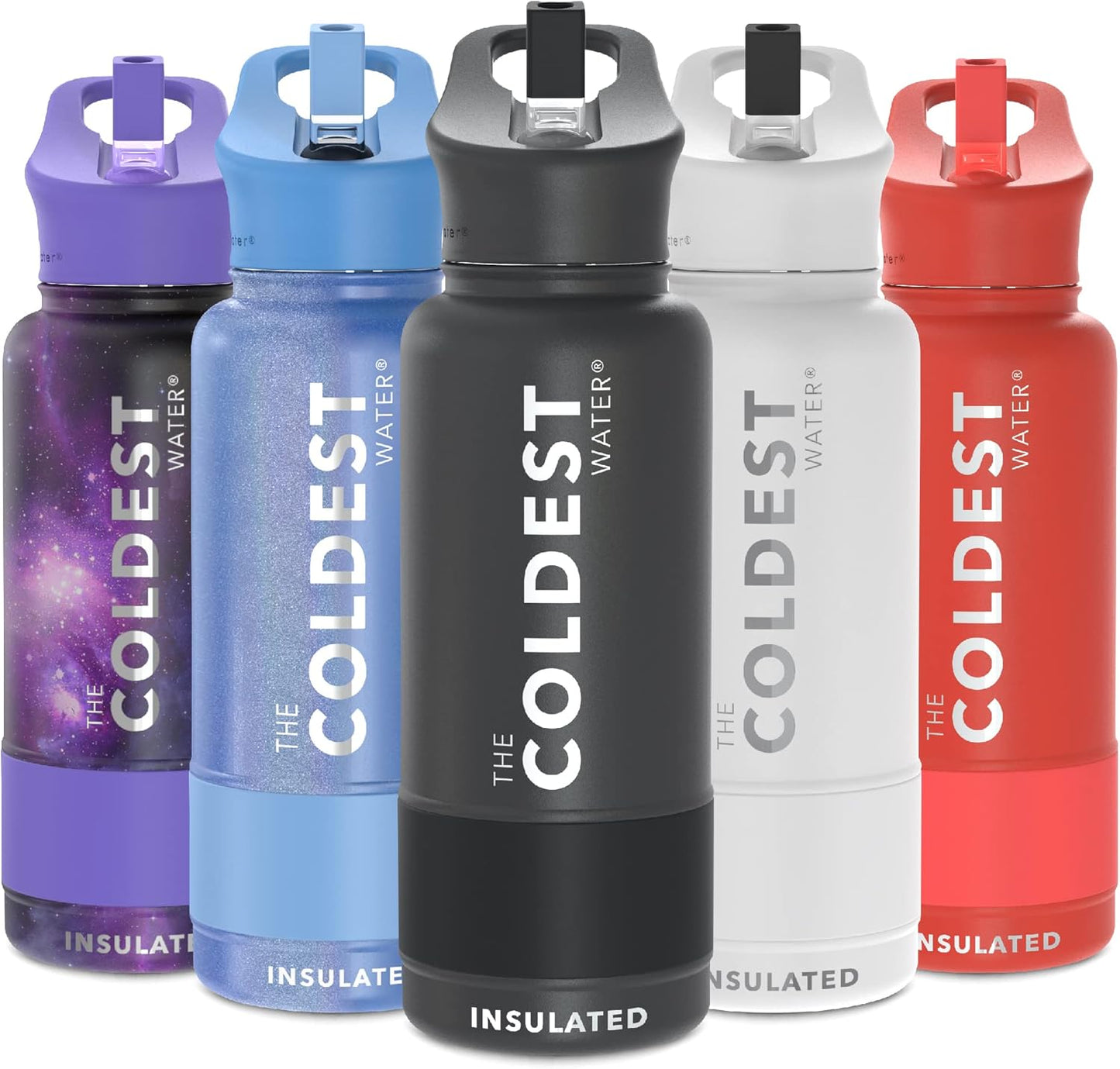 Coldest Insulated Water Bottle with Straw Lid - Stainless Steel Metal Insulated Bottle for Men & Women (Stealth Black, 32 oz)