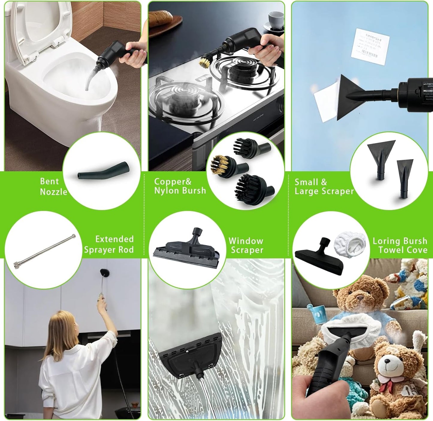 2500W Handheld Steam Cleaner,Portable Car Steamer For Auto Detailing,High-Temperature and Pressure Steam Cleaner For Home, Steam Cleaning Machine for Furniture,Kitchen,Grout,Floor,Tile (09-Green)