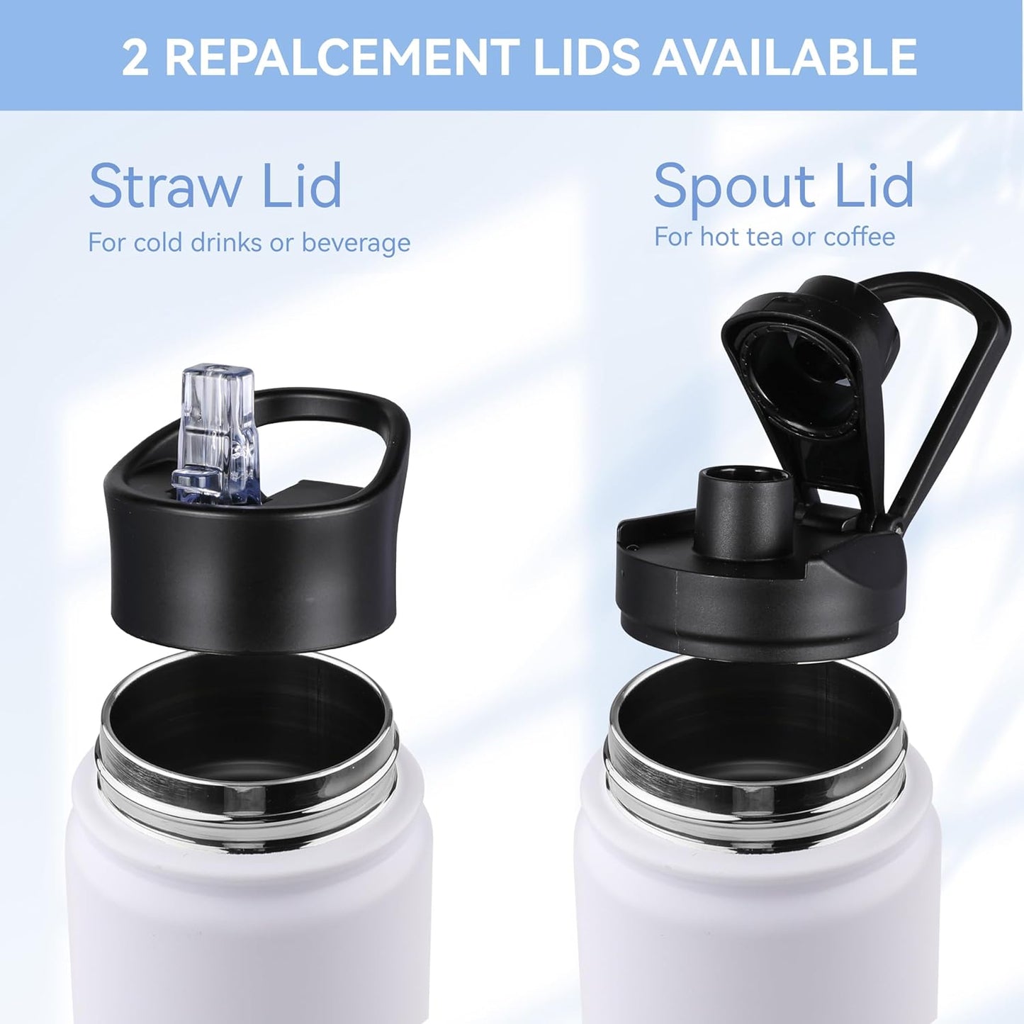 HASLE OUTFITTERS Insulated Water Bottle 22 oz Double Wall Stainless Steel Water Bottle Wide Mouth with Straw Lid & Spout Lid Keeps Cold or Hot(White,4)