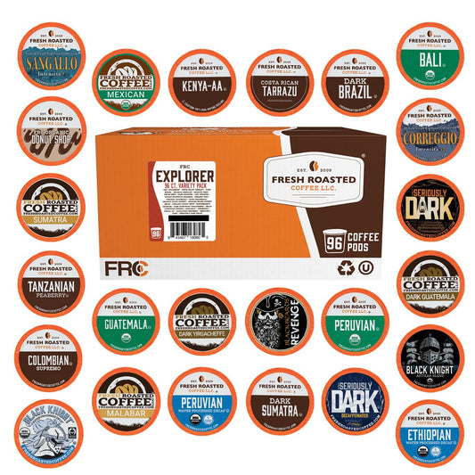 Fresh Roasted Coffee, Explorer Variety Pack, K-Cup Compatible, 96 Pods