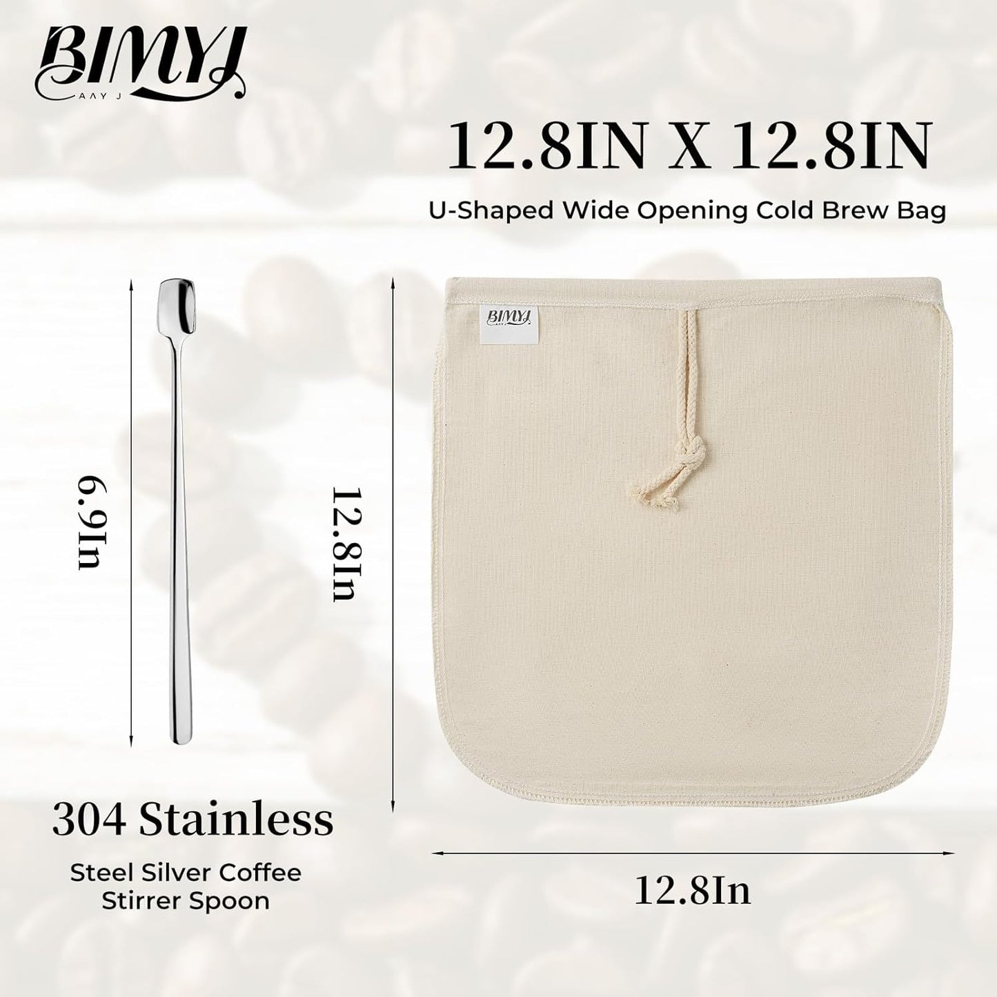 Reusable Cold Brew Bags & Cold Brew Coffee Bags Reusable - for Toddy Systems | 12.8 Inch Large 100% Natural Organic Cotton Cold Brew Filter Bags 2-Pack + 2 Bonus 304 Silver Spoons