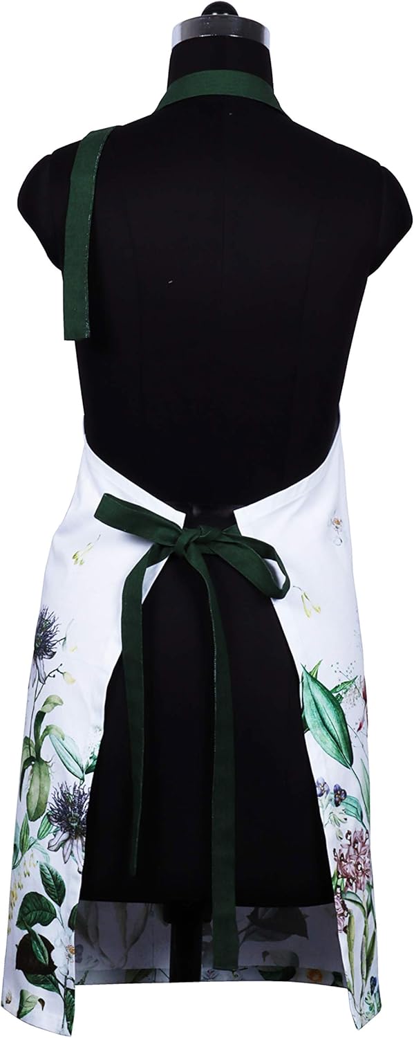 AMOUR INFINI Cotton kitchen Aprons with Adjustable Strap & Waist Ties for Baking Cooking Gardening Spring Apron (Floral Shrubs- 27.5 x 33 Inches)