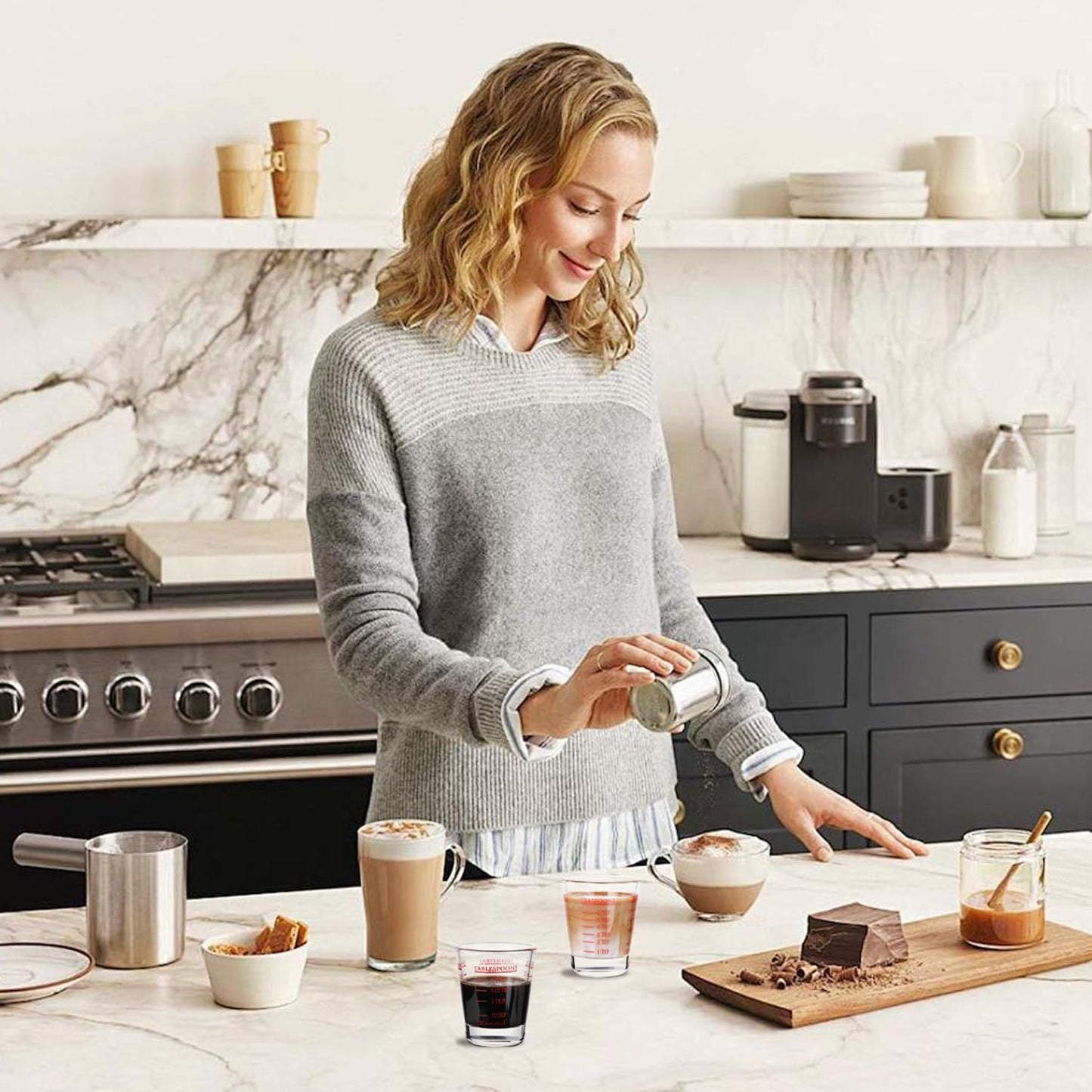 Measuring cup Espresso Shot Glass Liquid Heavy Glass Wine Glass 26-Incremental Measurement 1oz, 6 Tsp, 2 Tbs, 30ml (2 pack-red)