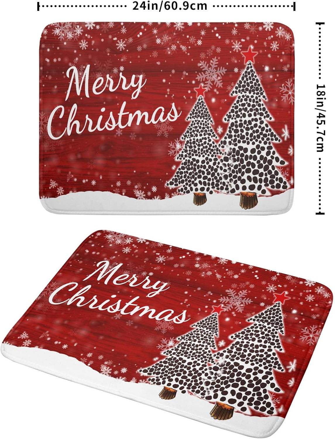 Merry Christmas Tree Red Dish Drying Mat for Kitchen Counter,Winter Snowflake Pine Drying Mat 18 x 24 Inch with Absorbent Reversible Microfiber Dish Drying Pad for Coffee Bar