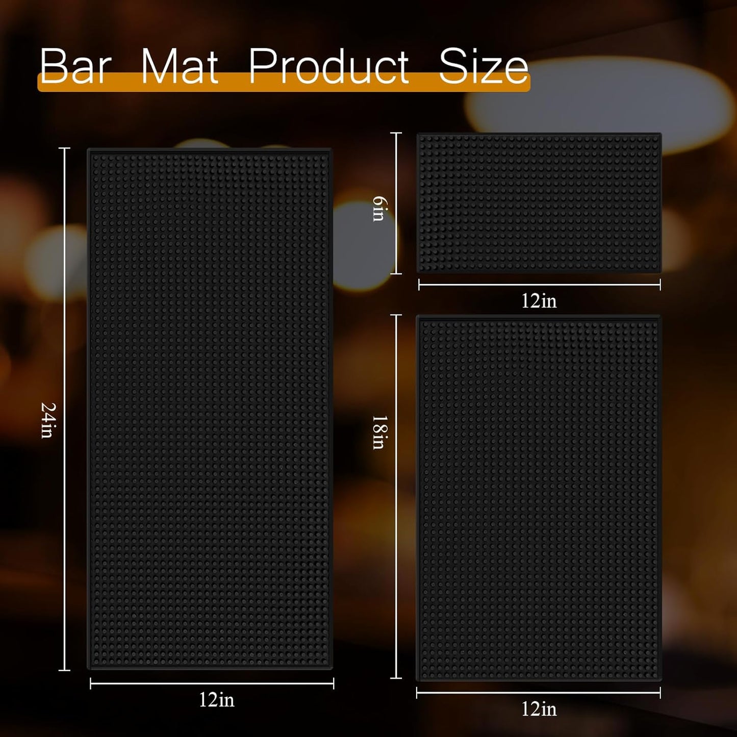 Tioncy 6 Pcs Bar Mat for Countertop 6 x 12 Inch, 18 x 12 Inch, 24 x 12 Inch Non Slip Rubber Mat Service Spill Cocktail Bartending Coffee Bar Mats for Hot Dishes Restaurants Barbershop Hot Pads, Black