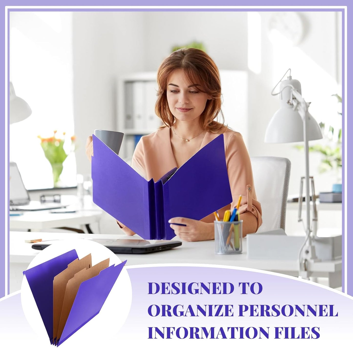 60 Pcs Classification Folders Letter Size, 2 Divider Pressboard File Folders with 3. 5 Inch Expansion, 2 Prongs Fastener, Heavy Duty Office File Organizers for Teachers, Medical (Purple)