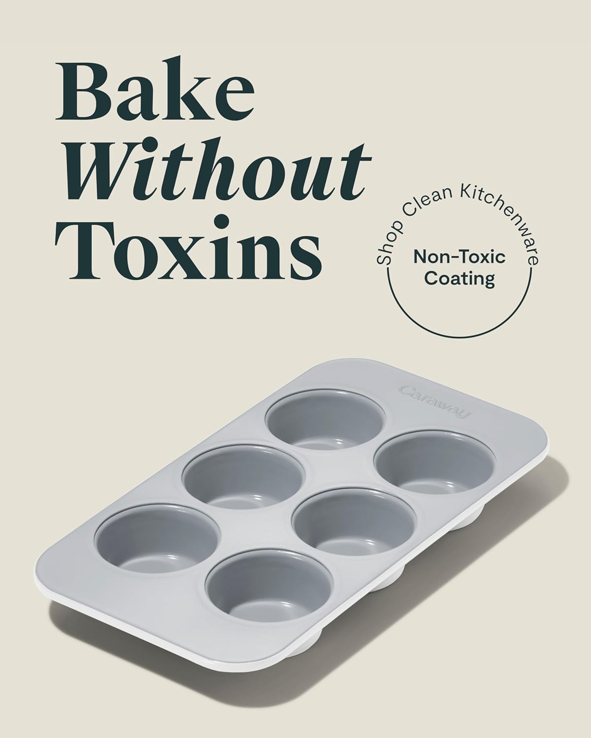 Caraway Nonstick Ceramic 6 Cup Muffin Pan Duo – Non-Toxic, PTFE & PFOA Free – Oven Safe – Aluminized Steel Core – Small Muffin Pan for Baking Cupcakes, Muffins & More - White