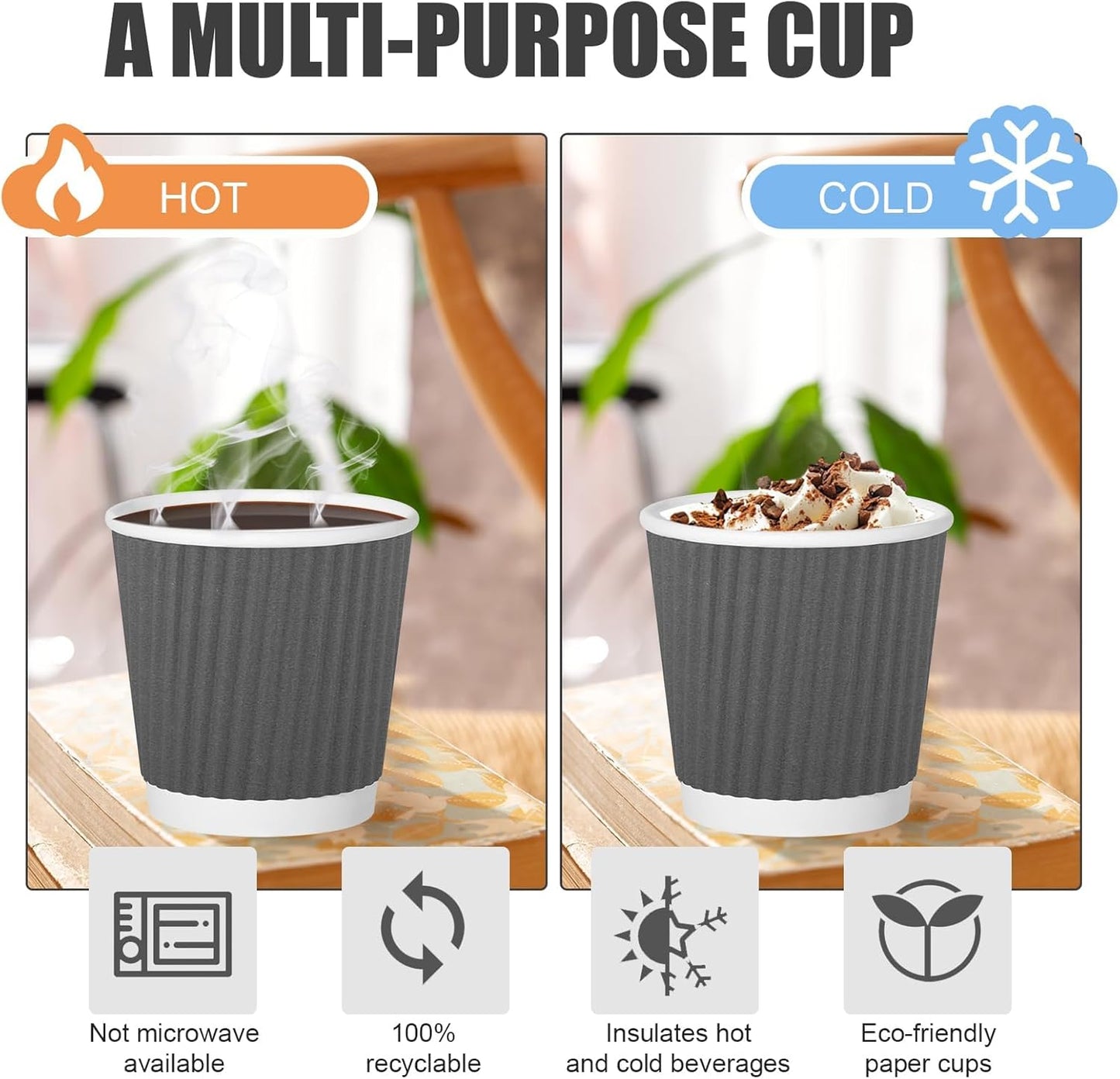 120 Pack Paper Espresso Coffee Cups, 4 oz Disposable Coffee Cups,Corrugated Insulated Ripple Wall, Paper Ripple Cup for Coffee, Hot Chocolate and Hot Tea Drinks -Gray