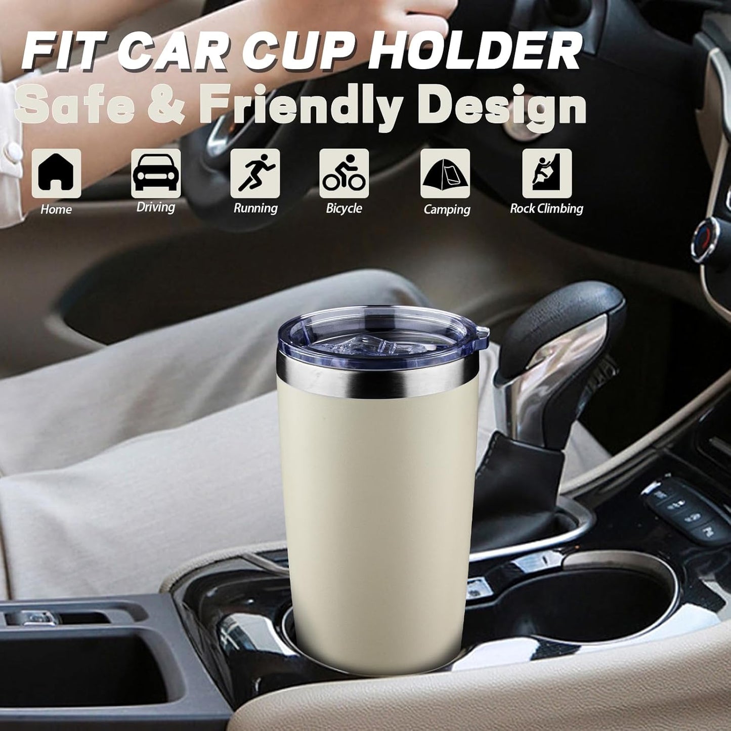 20 oz Tumbler with Lids and Straws, Stainless Steel Insulated Coffee Tumbler, Double Wall Vacuum Insulated Travel Mug Cup, Leakproof Thermal Coffee Cup for Hot and Cold Drinks (cream)