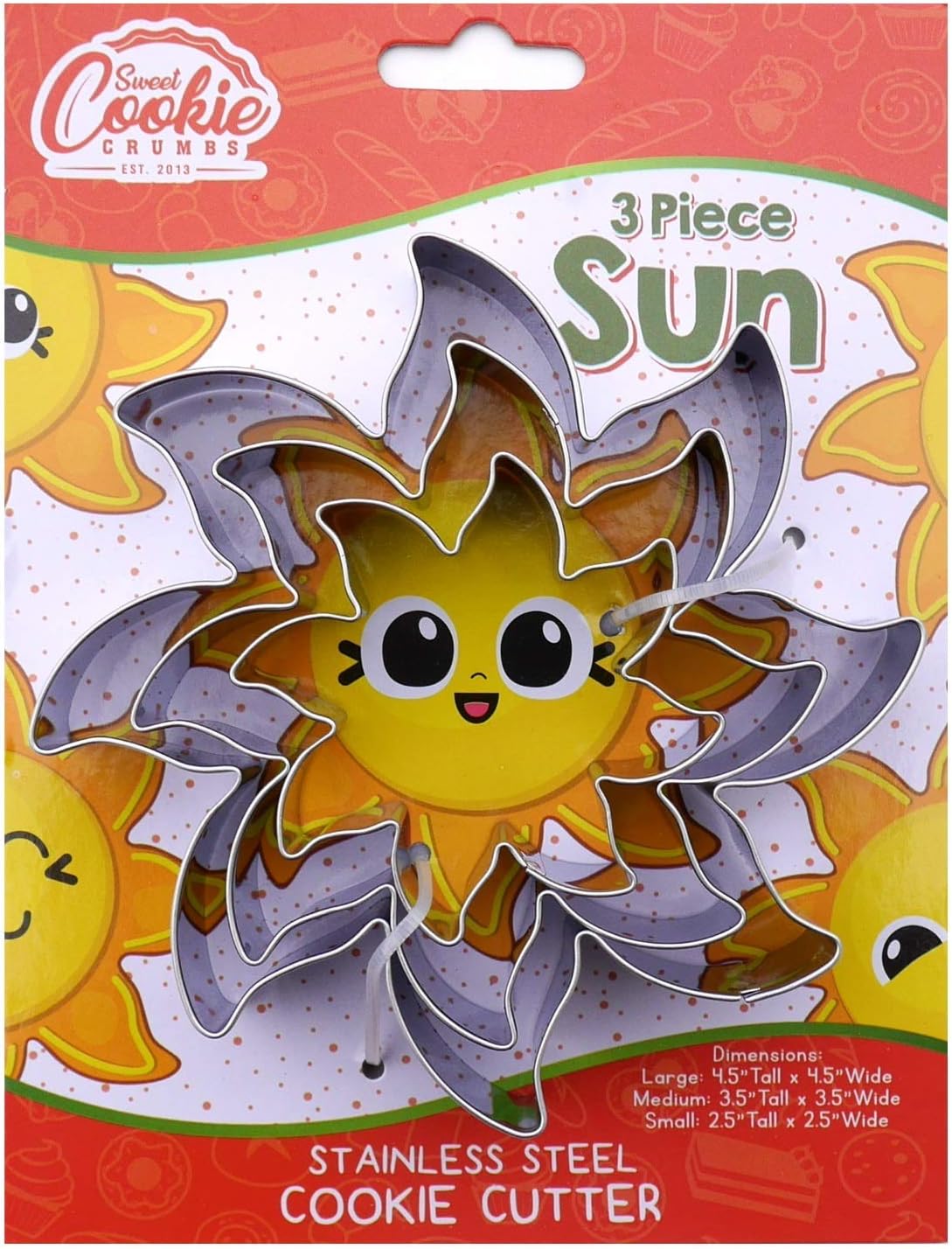 Sun Cookie Cutter Set – Sharp & Stainless Steel Cooking Utensils – A Bright Fit for Sandwiches, Pancakes, Fruits & Crafts – Dishwasher-Safe 3-Piece Bakery Supplies by Sweet Cookie Crumbs