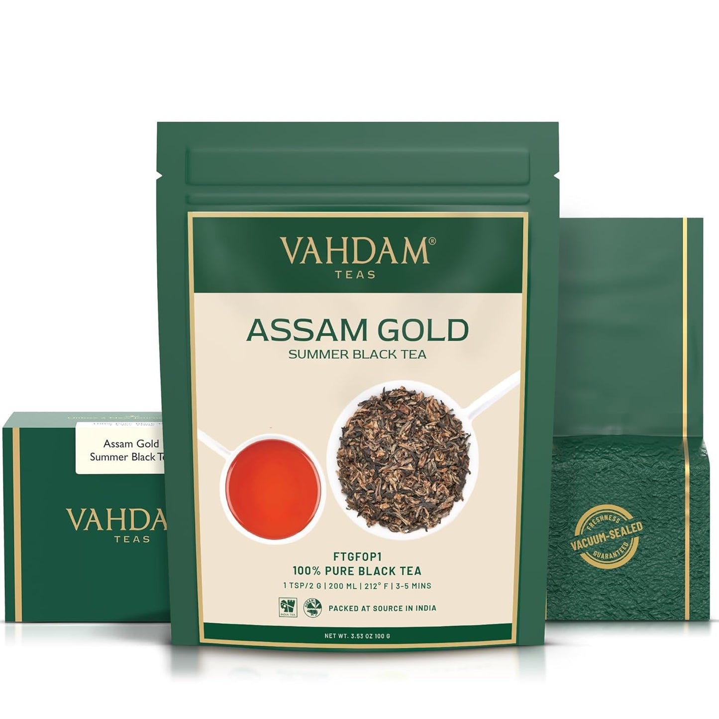 VAHDAM, Second Flush ASSAM GOLD (50 Cups) | 100% PURE UNBLENDED Black Tea Loose Leaf | Black Tea Leaves with GOLDEN TIPS | Brew as Hot or Iced Tea | 3.53oz